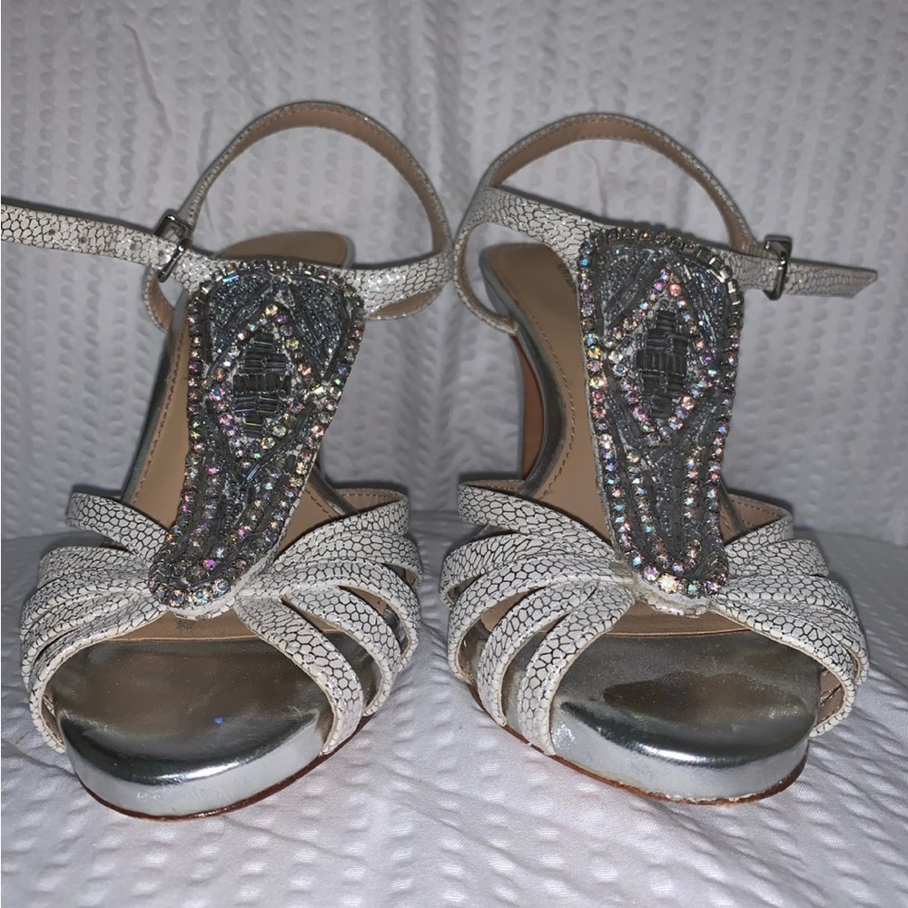 Antonio Melani Nadelle Platform Stiletto Open-Toe Strappy Heels Silver Size 7